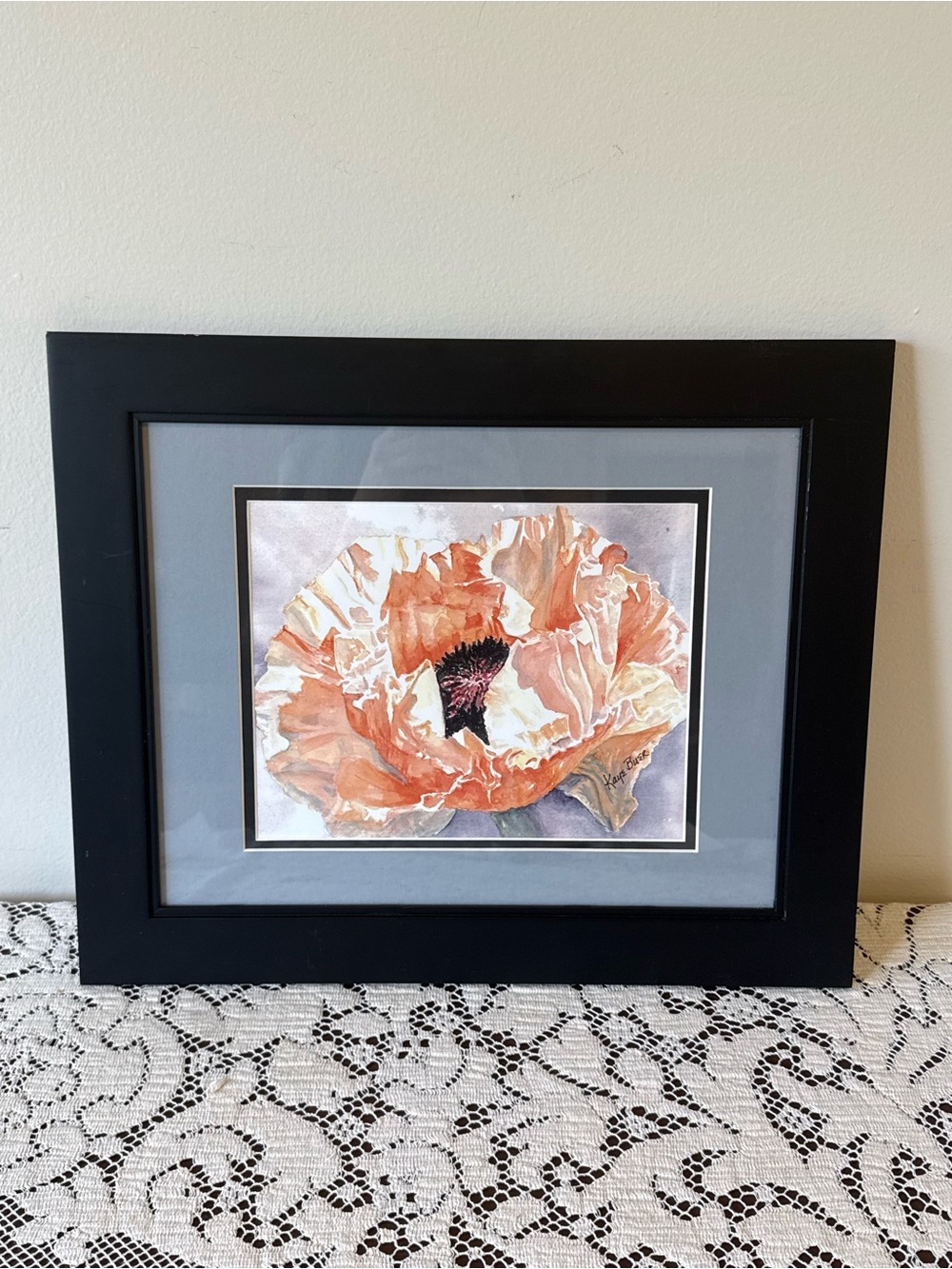 Original Signed Watercolor of a Pink Poppy